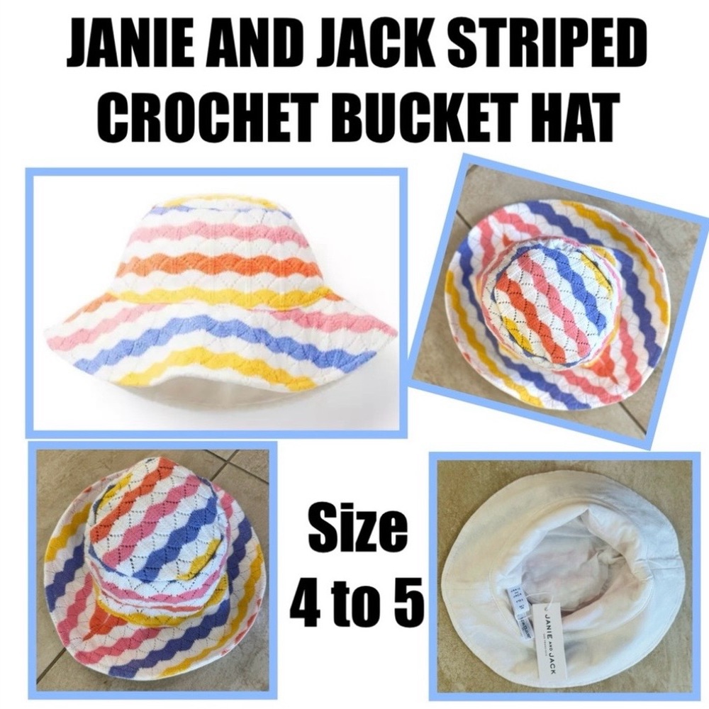 JANIE AND JACK STRIPED CROCHET BUCKET HAT